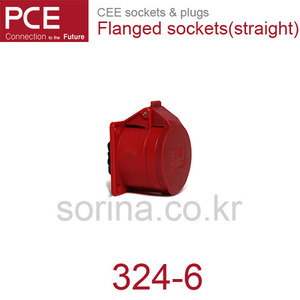 PCE 324-6 산업용플러그/플랜지소켓 CEE sockets &amp; plugs / Flanged sockets (straight) 324-6 IP44/400V/32A/3P+G 70x70