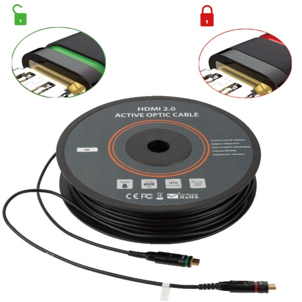100미터 장거리 전송 4K UHD 60HZ 4:4:4: HDMI Active Optical Cable 광 케이블 HDMI커넥터 분리 20mm도관 작업 가능 LHOC 10미터