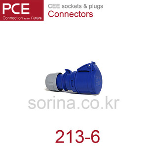 PCE 213-6 CEE 산업용 커넥터 16A 3P 6h 230V IP44 샤크 IEC60309 카라반 캠핑카 모빌 소켓 단상 암놈 Female
