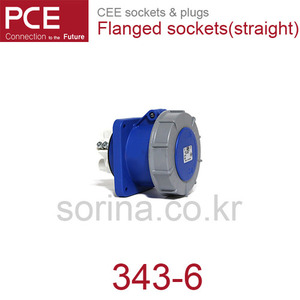 PCE 343-6 산업용플러그/플랜지소켓 CEE sockets &amp; plugs / Flanged sockets (straight) 343-6 IP67/230V/125A/2P+G 120x120